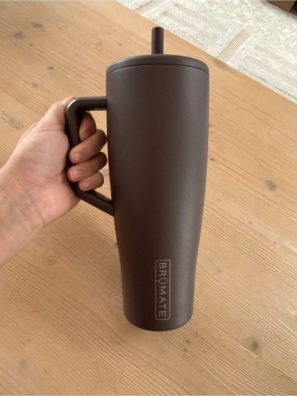 Brumate Brown Insulated Travel Mug with Handle and Straw